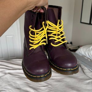 Dr. Martens women’s purple and yellow smooth leather boots